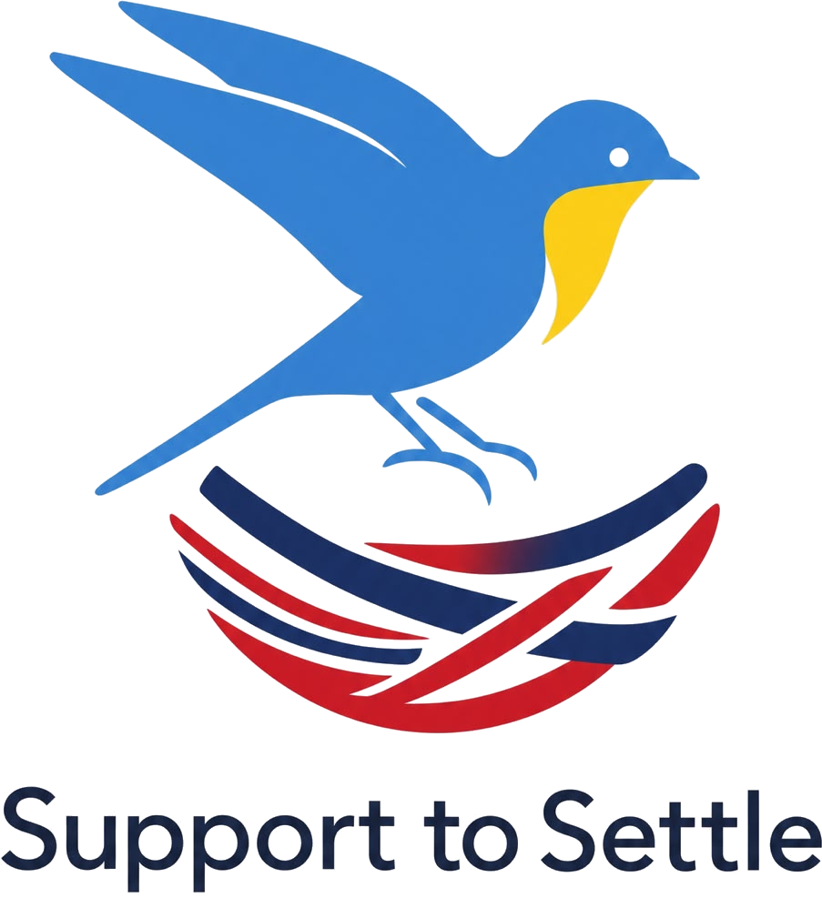 Логотип Support to Settle: ластівка над гніздом